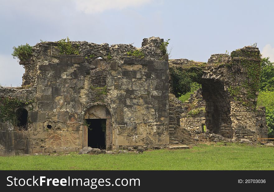 Ruins of medieval palace in Agubedia village, Abkhazia, X century