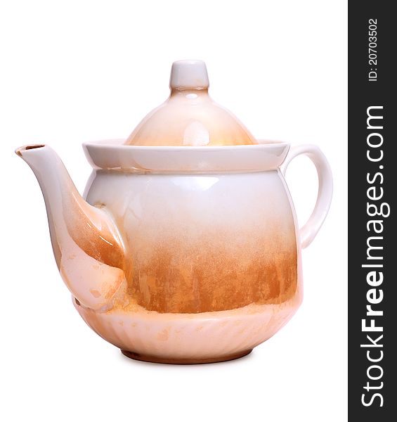 Color photo of a ceramics teapot on a white background