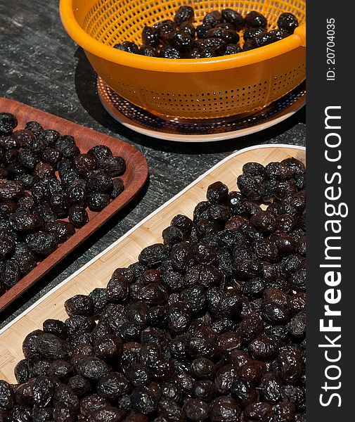 Black Cyprus olives in a basket. Black Cyprus olives in a basket