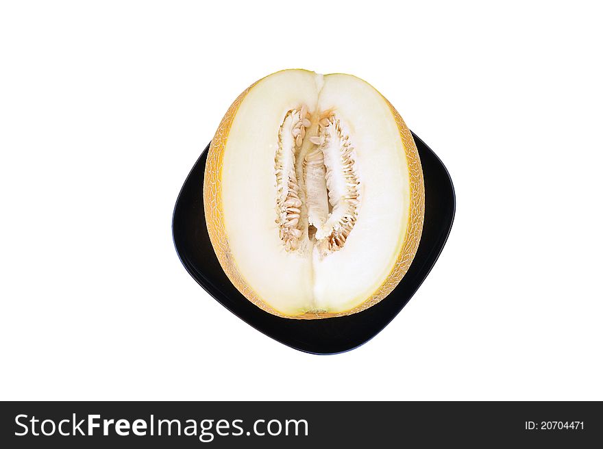 Still life with a natural ripe melon on a clean white background