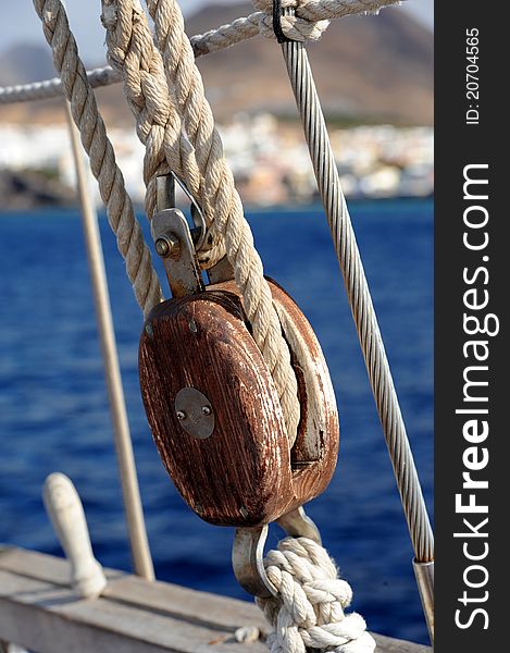 Boat rope, view from ship to sea