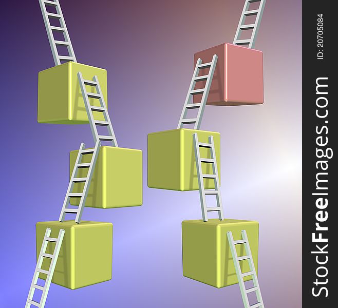 Cubes connected with ladders going upwards. Cubes connected with ladders going upwards