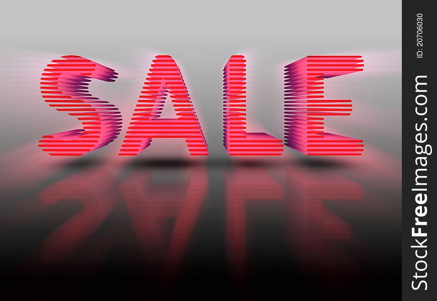 The word Sale in red 3D layered text on light grey background with reflection. Attention grabbing. The word Sale in red 3D layered text on light grey background with reflection. Attention grabbing.