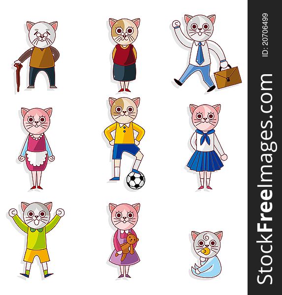 Cartoon cat family icon set,vector,illustration