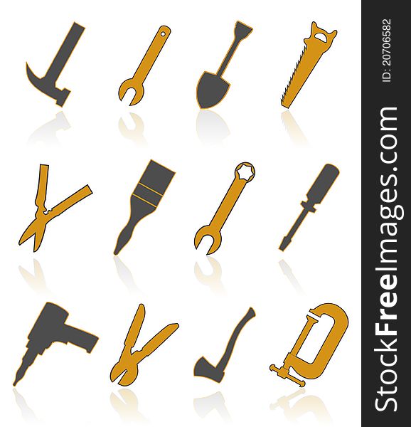 The collection of icons of tools. A vector illustration. The collection of icons of tools. A vector illustration