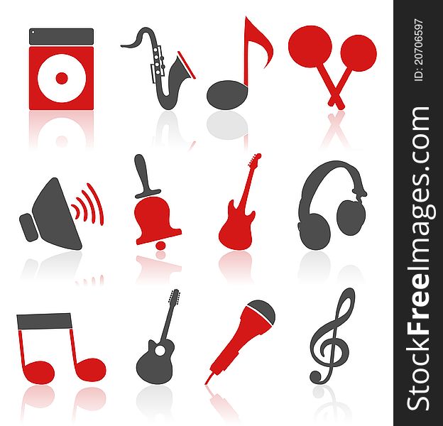 Set of icons on a musical theme. A vector illustration. Set of icons on a musical theme. A vector illustration