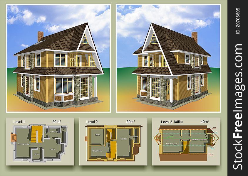 Appearance and internal layout of a small house. Appearance and internal layout of a small house