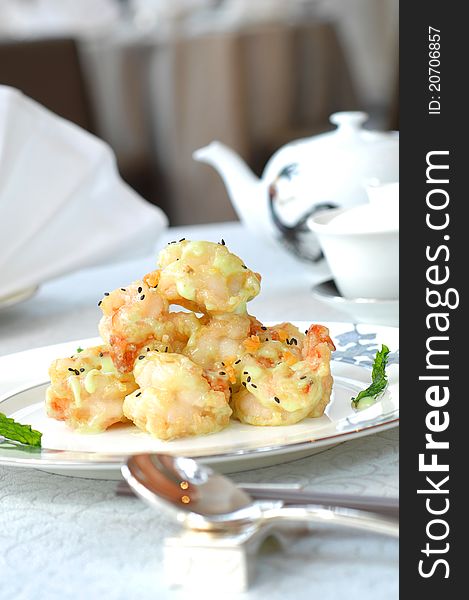 Shrimp on a white dish