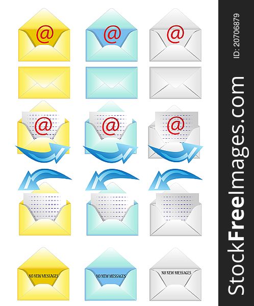 Set of different envelopes with arrows. Set of different envelopes with arrows