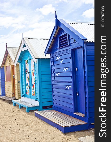 Colorful bathing boxes on Brighton Beach. Colorful bathing boxes on Brighton Beach