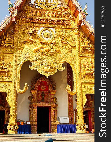 Thai golden church Wat Sir Pan Ton Temple, Nan Province, Thailand