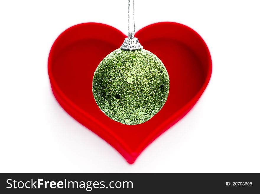 Christmas Ball with heart on white background