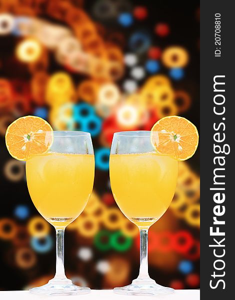 Orange juice in two glass for party. Orange juice in two glass for party