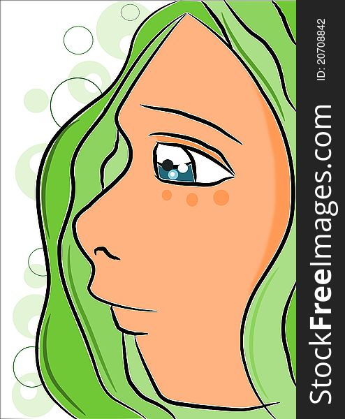 Green beauty hair and elfs face - beauty vector illustration. Green beauty hair and elfs face - beauty vector illustration