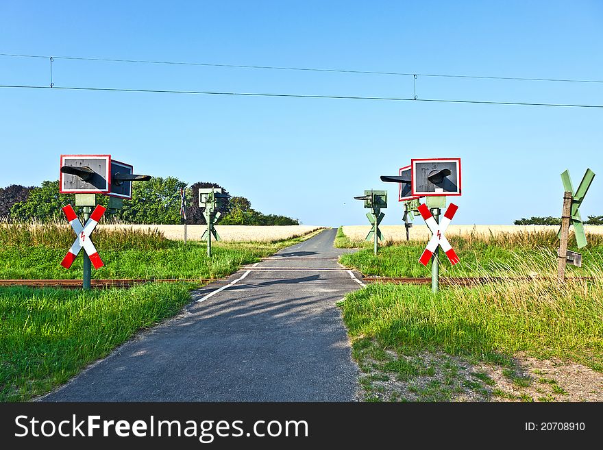 Unprotected railway crossing in nature