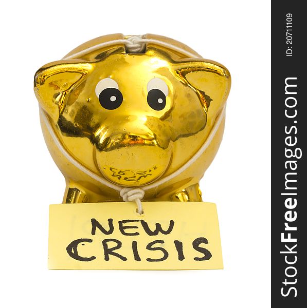 With piggy bank carrying tag New crisis. With piggy bank carrying tag New crisis