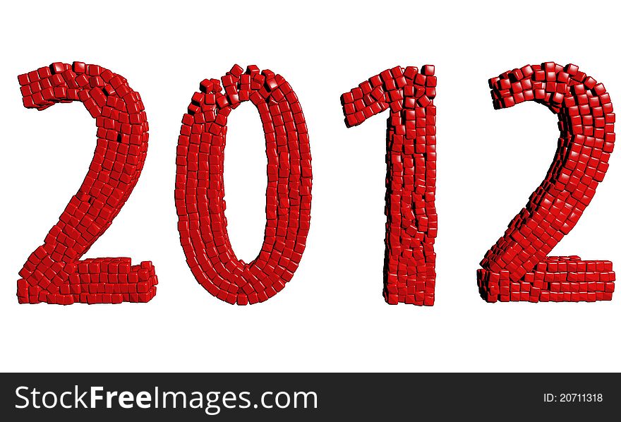 New Year 2012 made from cubes, 3d render toon. New Year 2012 made from cubes, 3d render toon