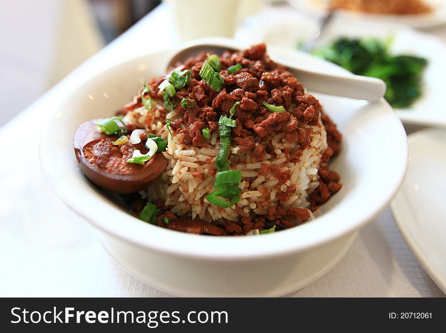 Hong Kong style ground pork with steamed rice. Hong Kong style ground pork with steamed rice