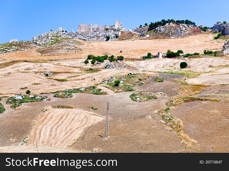 Deserted village and worked grounds in Sicily, Italy
