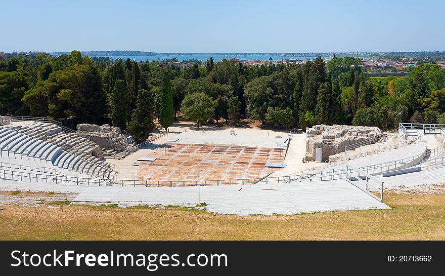 Antique Greek Theater And Ionian Sea, Sicily