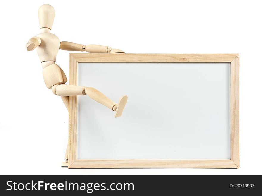 Mannequin and blank whiteboard message on white background. Mannequin and blank whiteboard message on white background