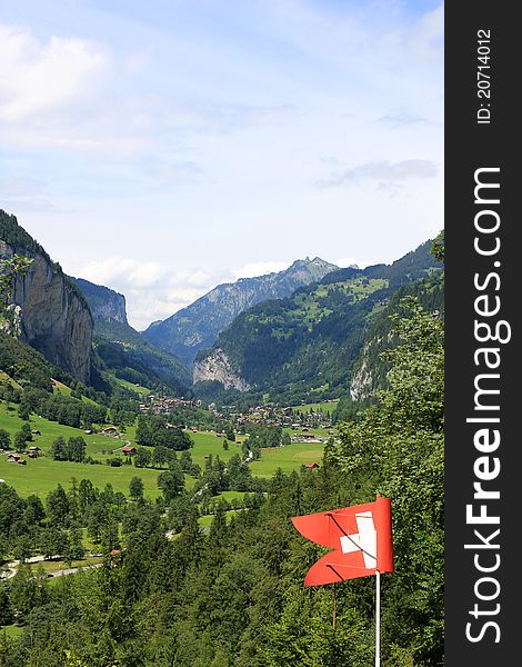 View of Switzerland countryside near Trummelbach Falls at summer