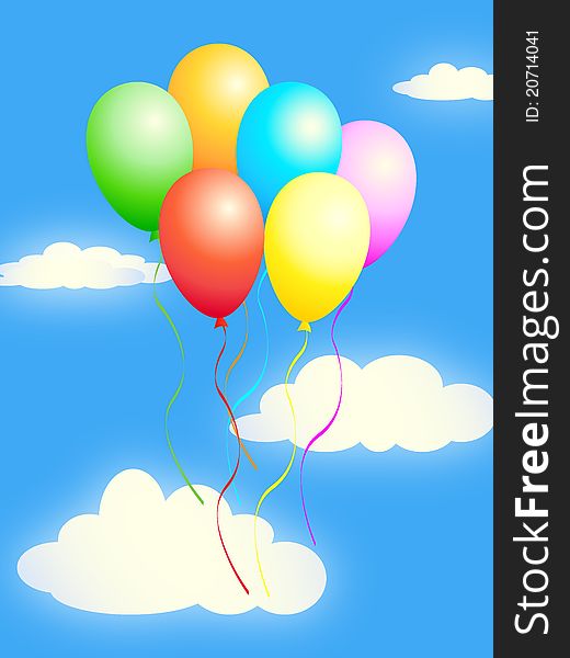 Colorful baloons on cloudy sky