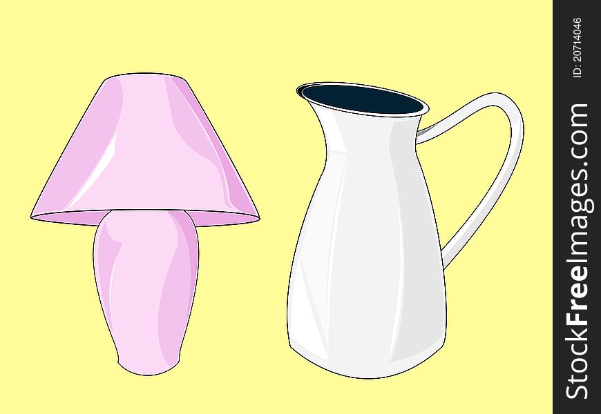 Pink table lamp and grey mug. Pink table lamp and grey mug