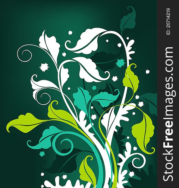 Green floral design with paint and blot elements. Green floral design with paint and blot elements