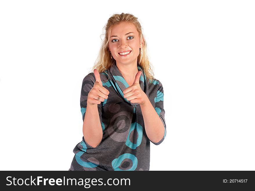 Cute blonde posing on a white background. Cute blonde posing on a white background