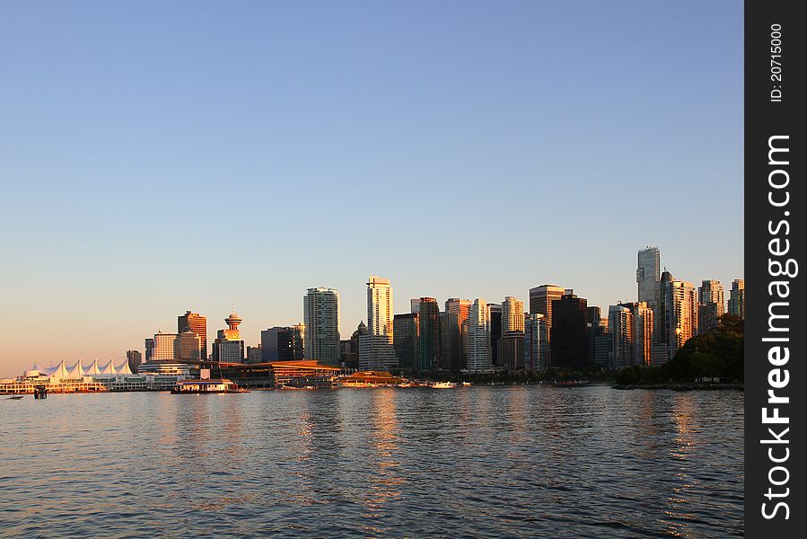 Vancouver evening skyline in Canada BC. Vancouver evening skyline in Canada BC