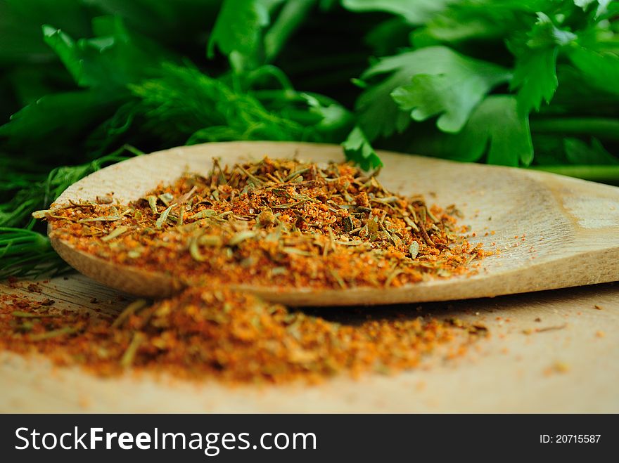 Spice mixture containing different spices found in the kitchen