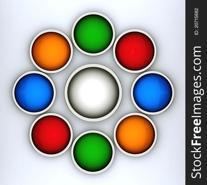 Image of beautiful, round, metal, glossy icons