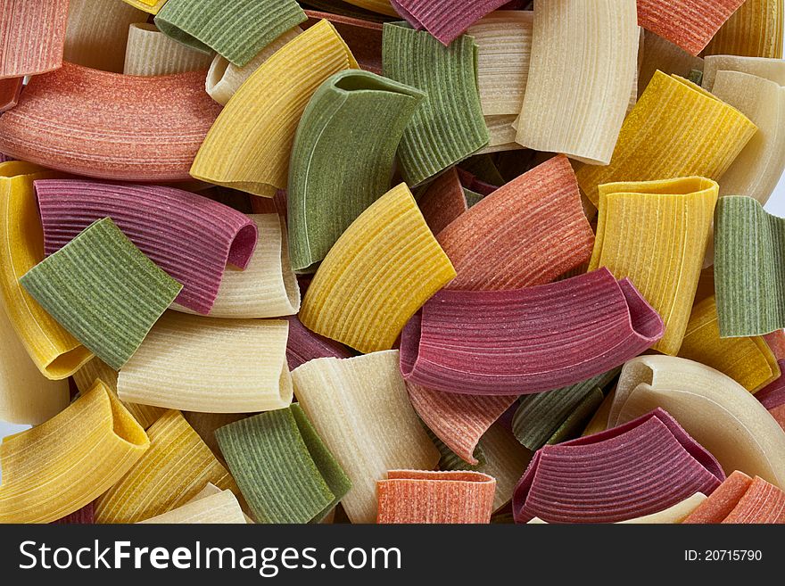 Closeup of raw colorful pasta