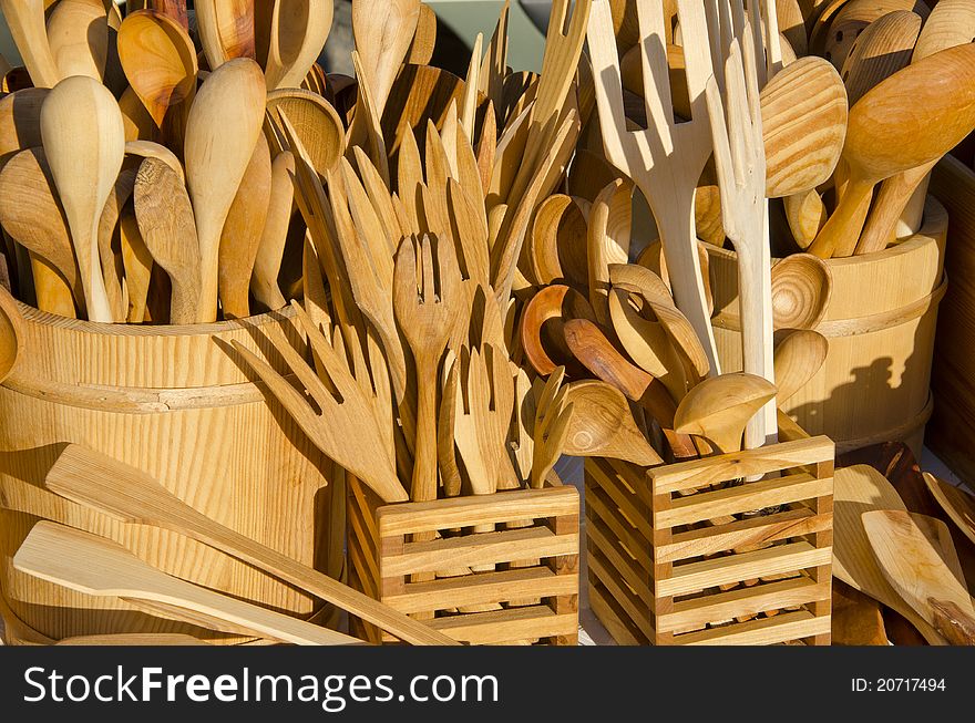 Handmade wooden flatware at the summer fair