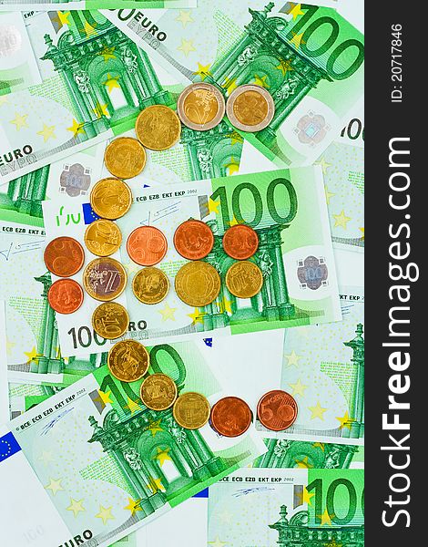Euro coins and banknotes - abstract business background