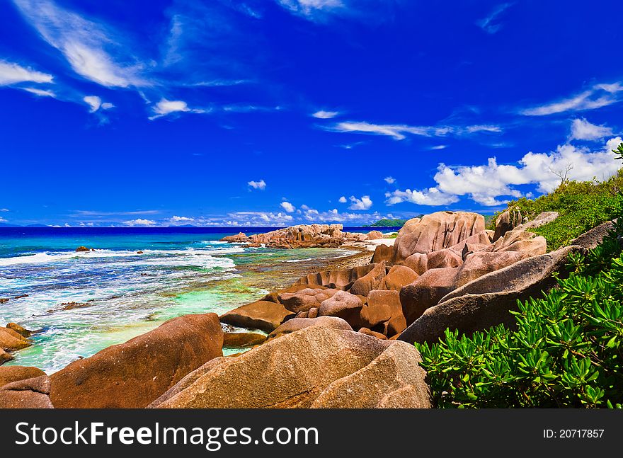 Tropical beach at Seychelles - vacation nature background