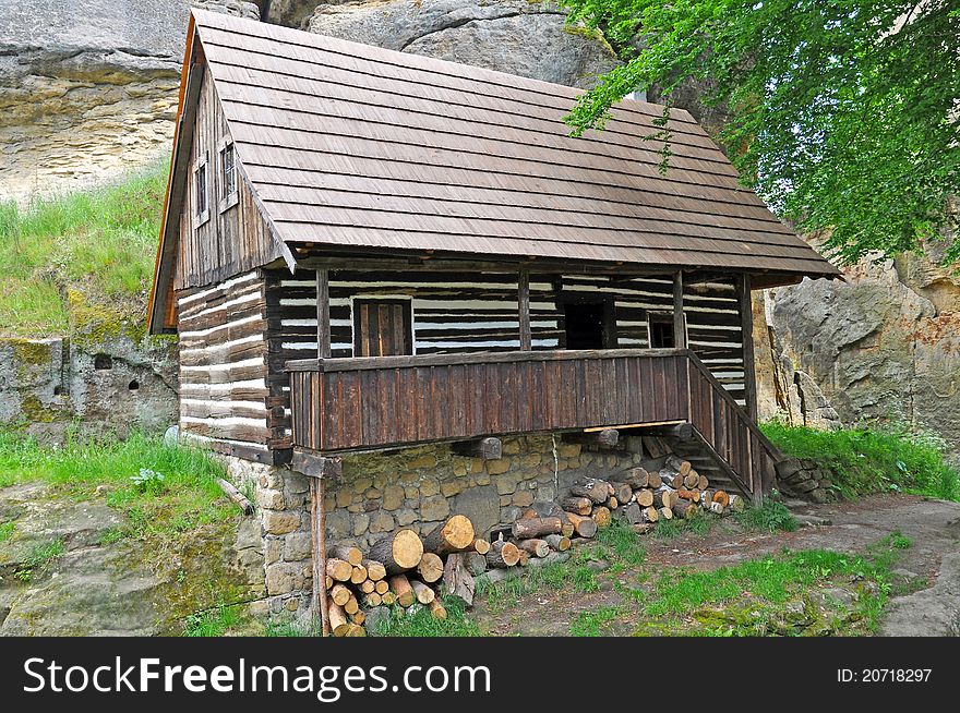 Beautiful historic log house during the sunny day.