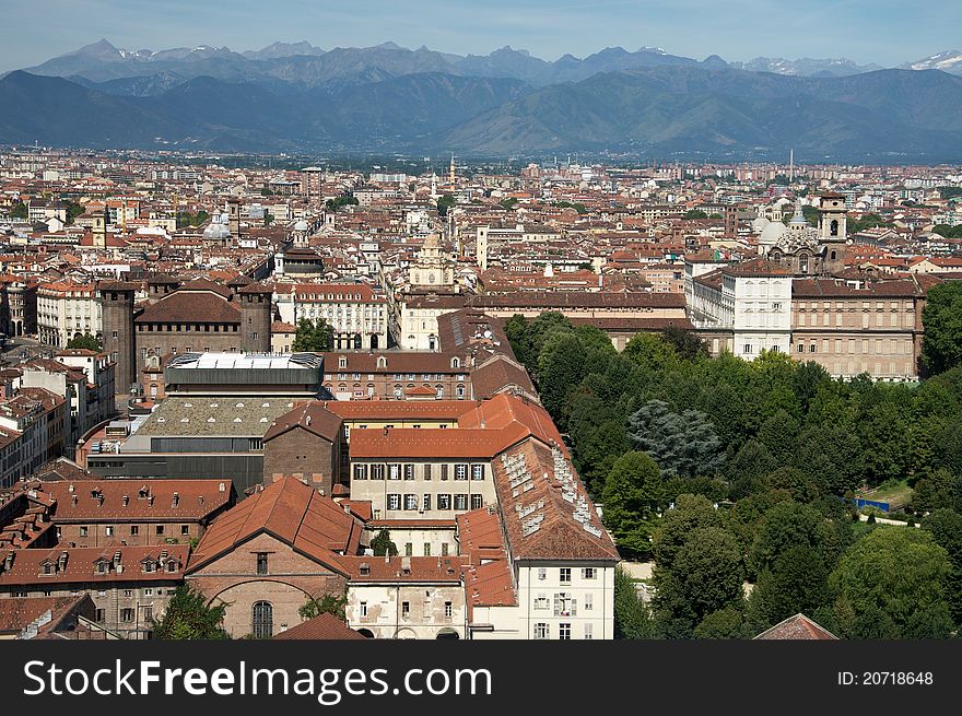 View of Turin Torino, City centre.