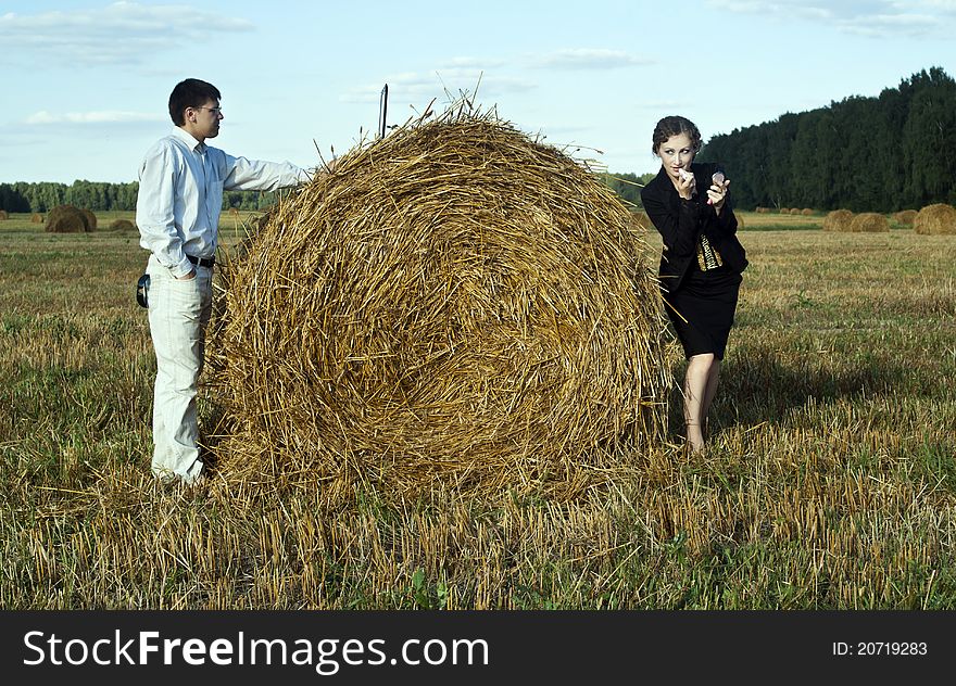 Teamwork at the nature. two person and laptop. Teamwork at the nature. two person and laptop