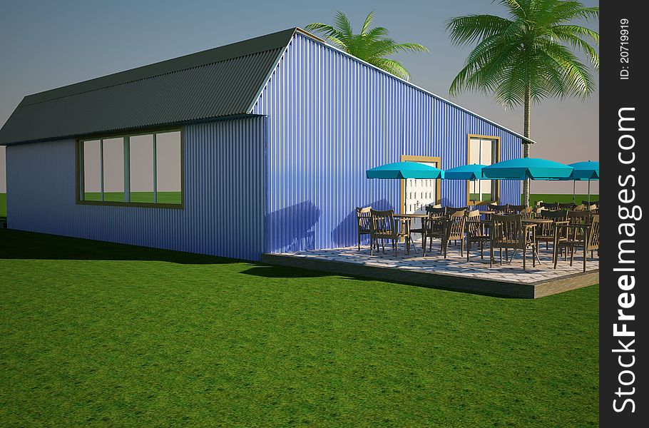 Cafe from a blue metal, on a background palms. Cafe from a blue metal, on a background palms