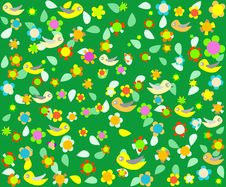 Cartoon Birds On Green Floral Background Stock Images Cartoon Birds On Green Floral Background Stock Images