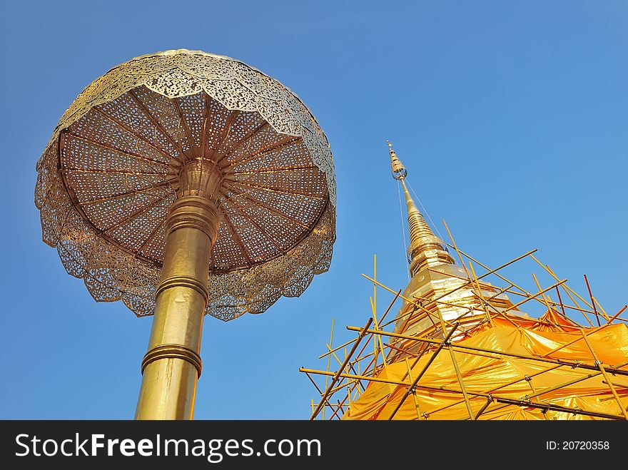 Closeup shot of majestic golden stupa in Thailand. Closeup shot of majestic golden stupa in Thailand.