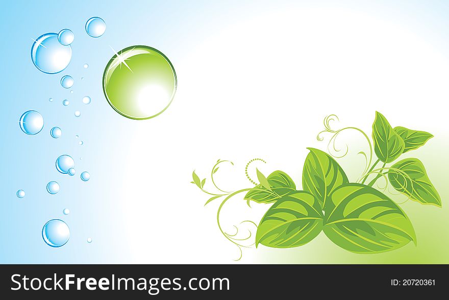 Drops and sprigs. Background for banner. Illustration