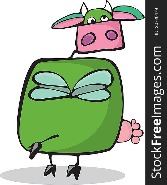 Funny green cartoon cow. Funny green cartoon cow