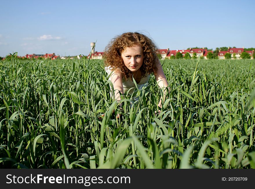 Curly Girl On Nature