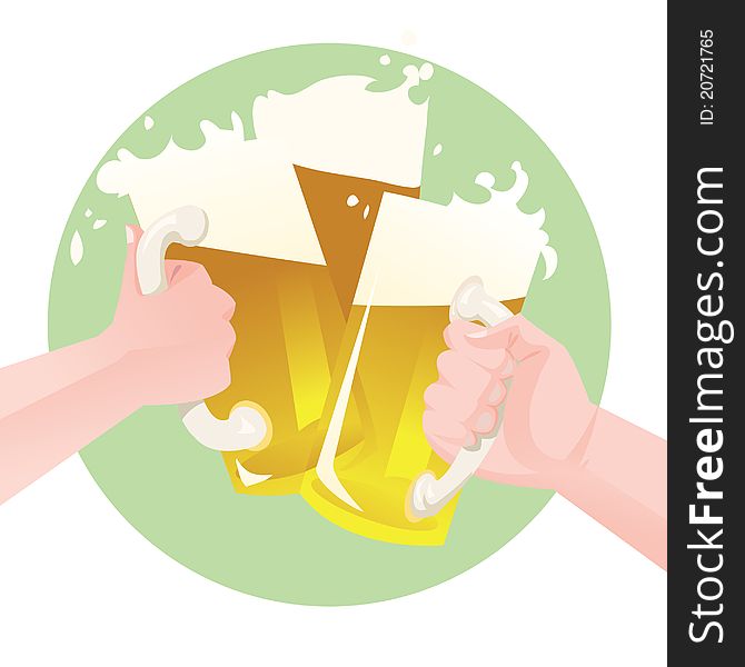 Hands with beers. illustration