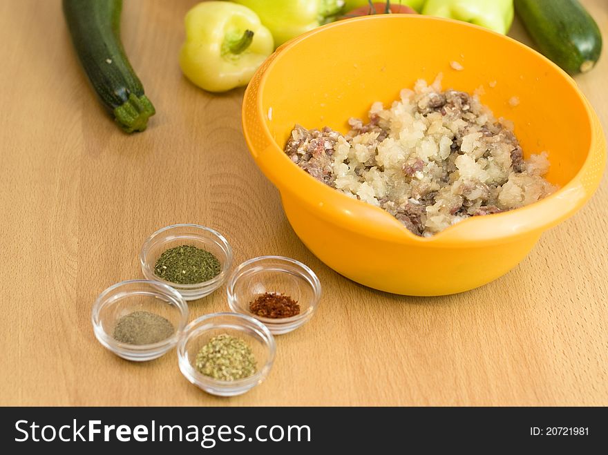 Forcemeat with spices and rice for stuffing peppers