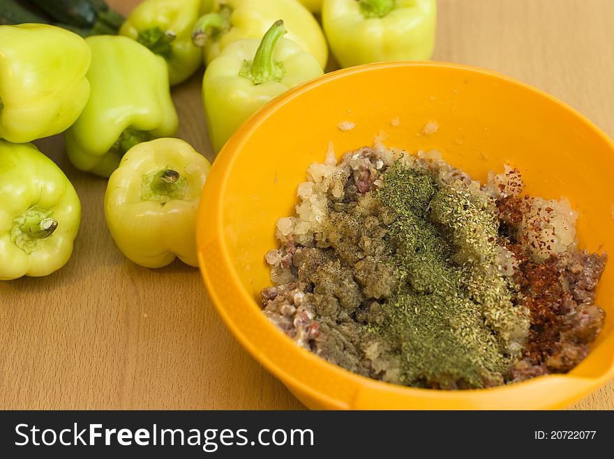 Forcemeat with spices and rice for stuffing peppers