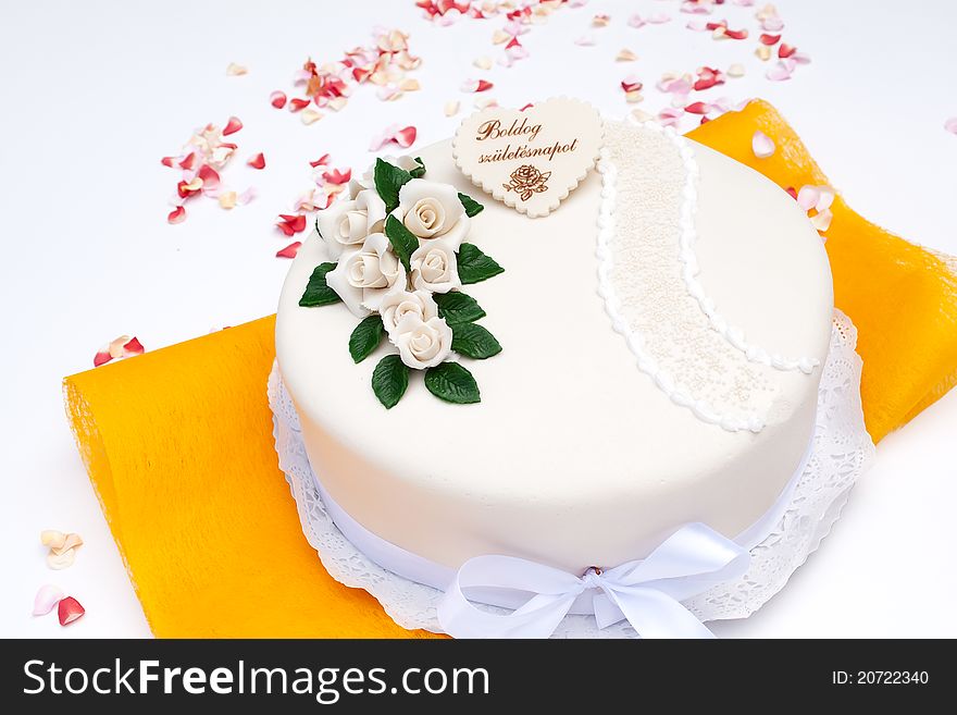 Marzipan Birthday cake with white rose